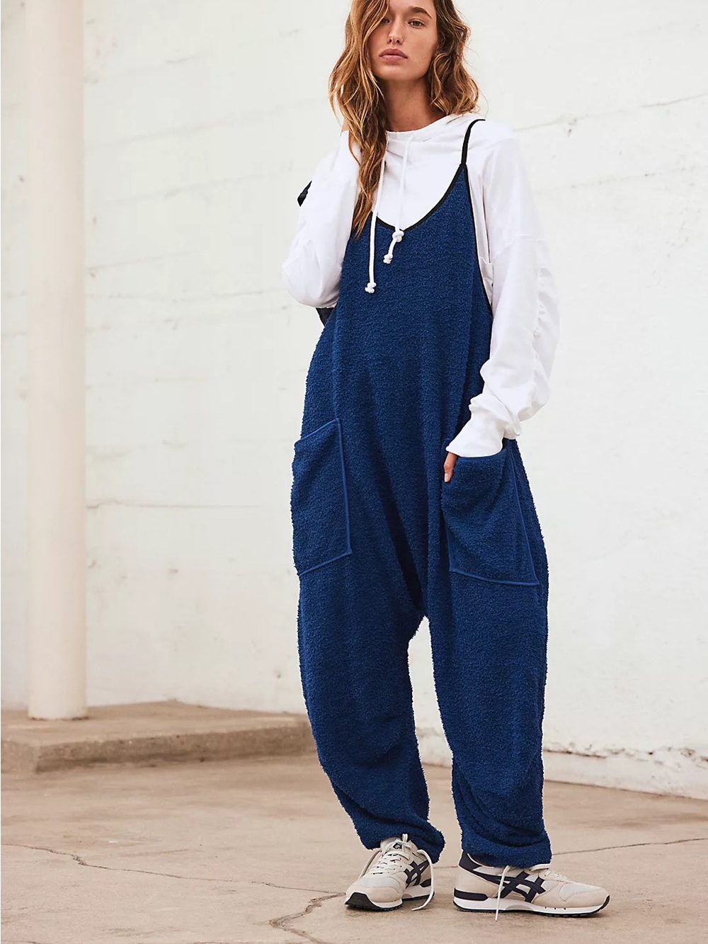 Free People Hot Shot Onesie Cuddle Up Jumpsuit Romper Fuzzy Blue- Large